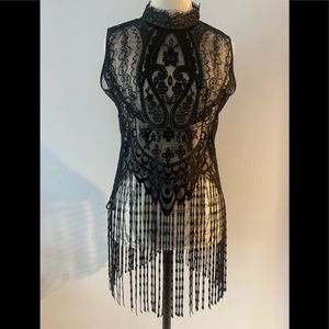 Lace tank with fringe